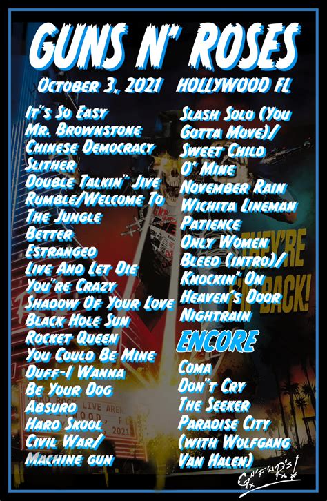 setlist guns n' roses